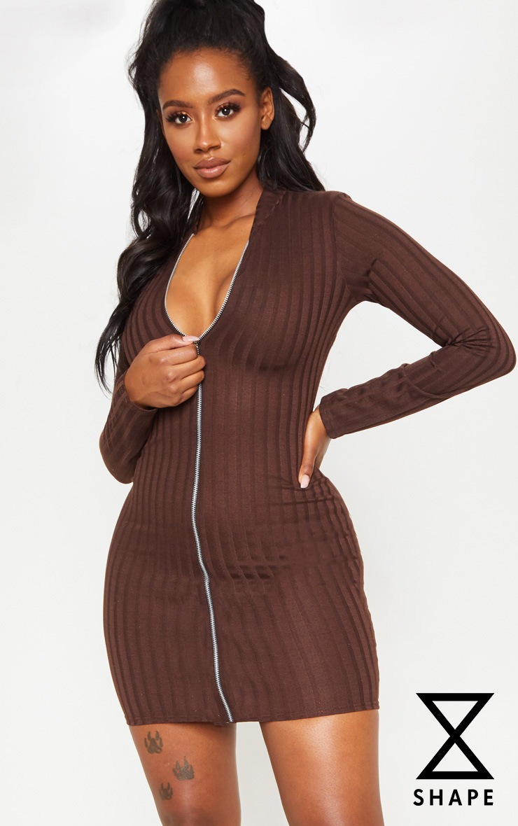 Chocolate front dress shaped ribbed brown zip bodycon fashion stores near Dillards front dress bodycon zip shaped brown chocolate ribbed topshop emporium